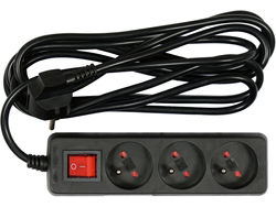 CABO DE EXTENSÃO ELÉTRICA, PRETO, 3 TOMADAS COM ATERRAMENTO, 3 M COM INTERRUPTOR