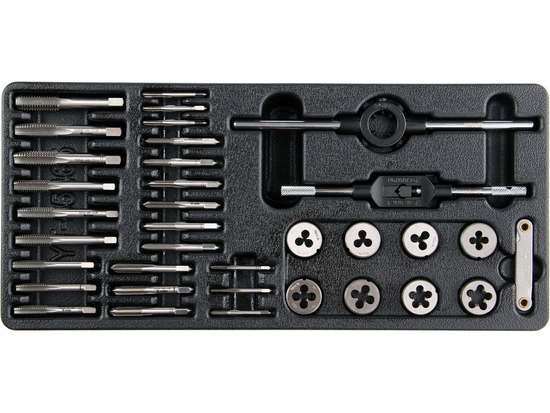 JUEGO DE MATRICES Y GRIFOS PARA INSERCIÓN DE CAJÓN, 35 PIEZAS.