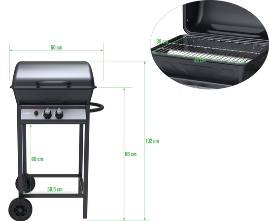 PLYNOVÝ GRIL BAVEN, 2 HORÁKY 5,5KW, ČIERNA