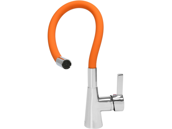 KITCHEN FAUCET WITH ORANGE FLEXIBLE SPOUT