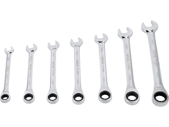 CHAVES COMBINADAS COM CATRACA 10-19 MM, CONJUNTO DE 7 UNIDADES.