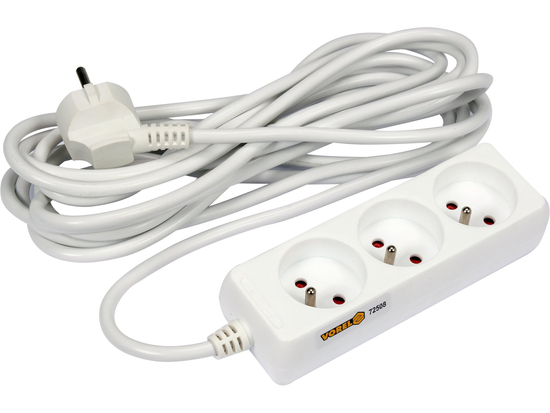 ELEKTRICKÝ PRODLUŽOVACÍ KABEL, BÍLÝ, 3 ZÁSUVKY S UZEMNĚNÍM, 5M