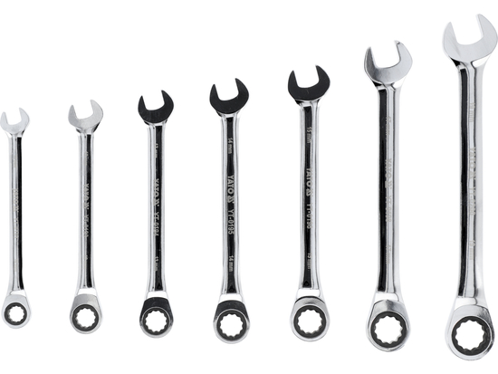 CHAVES COMBINADAS COM CATRACA 10-19 MM, CONJUNTO DE 7 UNIDADES.