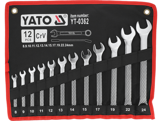 LLAVES COMBINADAS CON CABEZA PULIDA 8-24 MM, 12 UDS.