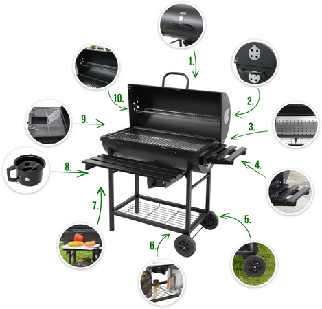 CHARCOAL GRILL WITH LID GRID 71*35CM