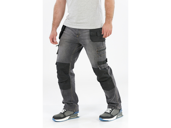 MONTÁŽNÍ PRACOVNÍ KALHOTY STRETCH JEANS OCEL ŠEDÁ VEL. L