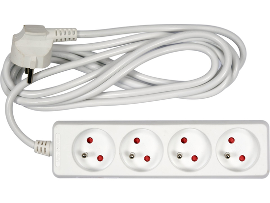CAVO ELETTRICO PROLUNGA BIANCO 4 PRESE CON TERRA 3M