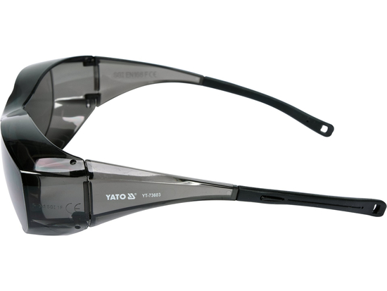 GREY SAFETY GLASSES, FIT OVER TYPE, W/ BLACK TIPS