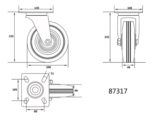 SWIVEL CASTER WITH BLACK RUBBER