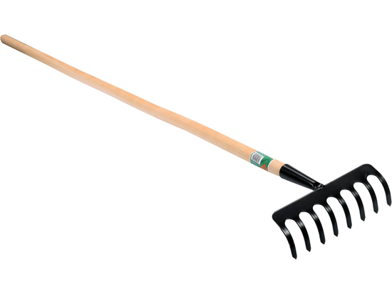 METALINIS GRĖBĖLIS, 8 DANTŲ, SU MEDINE RANKENA