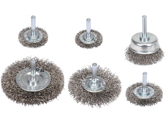 JEU DE BROSSES À TIGE, 6 PCS, INOX, POUR PERCEUSE