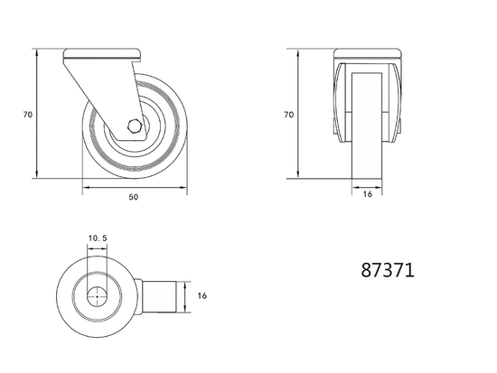 50 MM-ES FORGÓKERÉK SZÜRKE GUMIVAL ÉS RÖGZÍTŐ LYUKAT