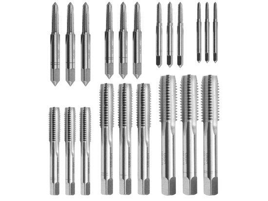 TARAUDS, M3-M12, JEU DE 21 PIÈCES.