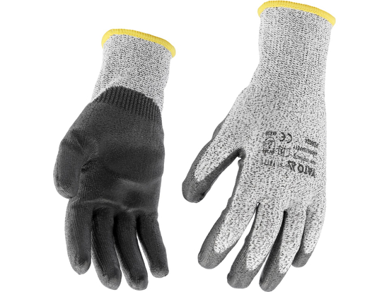 LUVAS DE PROTEÇÃO ANTICORTE HPPE, REVESTIDAS EM PU PRETO, TAMANHO 10