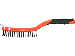 BROSSE MÉTALLIQUE, FIL D'ACIER, 3 RANGS, AVEC RACLEUR, MANCHE EN PLASTIQUE