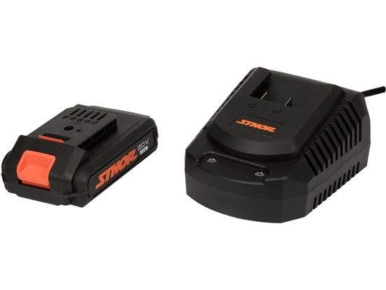 ŠLIMUOTĖS + ATSUKTUČIŲ RINKINYS 20V (125MM; 26NM; 2AHX1PCS) SU AKUMULIATORIU IR ĮKROVIKLIU TINKA STHOR 20V