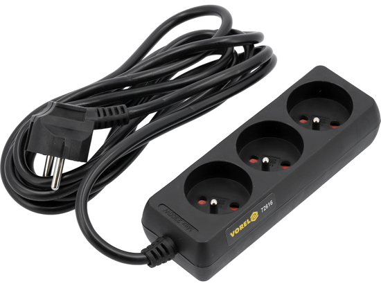 CÂBLE D'EXTENSION ÉLECTRIQUE, NOIR, 3 PRISES AVEC MISE À LA TERRE, 3M