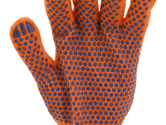 BAVLNENÉ RUKAVICE, STRAKOVANÉ, ORANŽOVÉ, ''SFD''