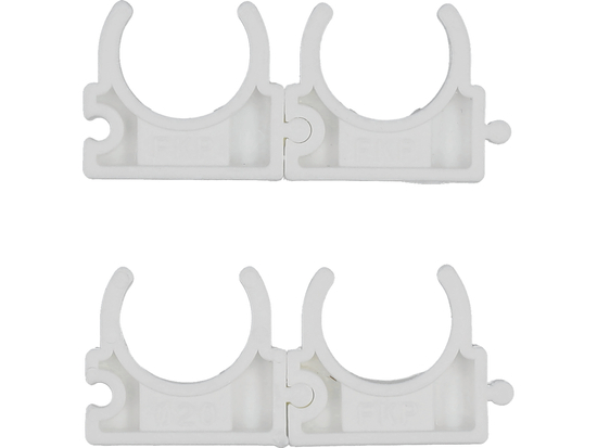 SUPORTES, MONTAGEM, CLIPES INSTALADORES, ABERTOS PARA TUBOS DE 20MM, 4 UNIDADES.