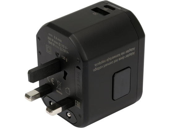 ADAPTATEUR DE VOYAGE UNIVERSEL POUR PLUS DE 150 PAYS AVEC CHARGEUR USB RAPIDE Q.C. 3.0, 20W