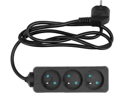 CÂBLE D'EXTENSION ÉLECTRIQUE, NOIR, 3 PRISES AVEC MISE À LA TERRE, 1,5 M