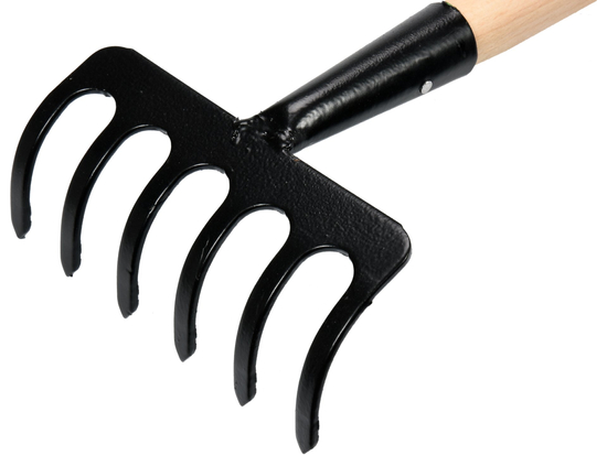 RÂTEAU EN MÉTAL, 6 DENTS, AVEC MANCHE EN BOIS