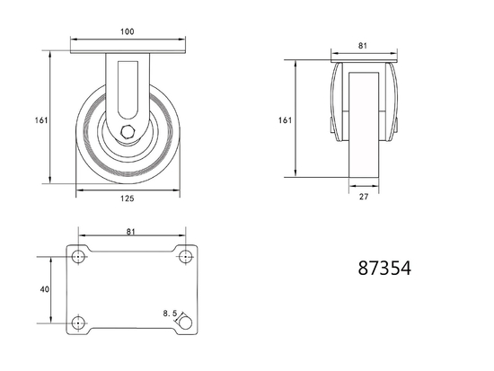 KOLO PEVNÉ S ŠEDOU GUMOU 125MM
