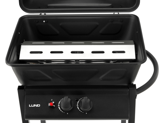 PARRILLA DE GAS BAVEN, 2 QUEMADORES 5,5KW, NEGRO