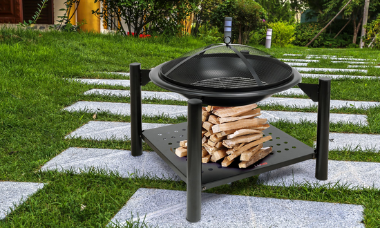 STEEL FIRE PIT WITH LOG STORE 58*58*55CM