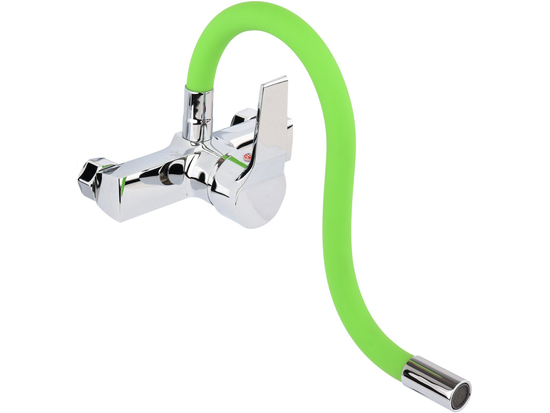 WALL MOUNTED KITCHEN FAUCET WITH GREEN FLEXIBLE SPOUT