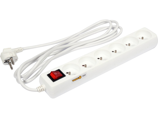 ELEKTROMOS HOSSZABBÍTÓ KÁBEL, FEHÉR, 6 ALJZAT FÖLDELÉSVEL, 3M KAPCSOLÓVAL