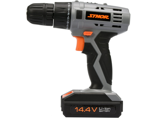 BROCA E CHAVE DE FENDA 14,4V; 1 ENGRENAGEM, 0-650 RPM; 1 X BATERIA DE ÍON DE LÍTIO 1,3 AH; CARREGADOR 3H