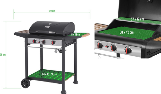 GAS GRILL NATORI, 3 BURNERS, 9KW, WOODEN