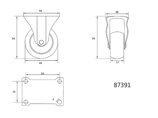 FIXED CASTER WITH BLACK RUBBER