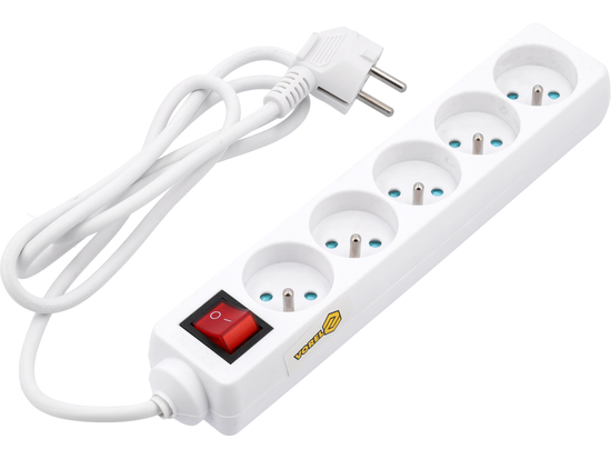 ALARGADOR ELÉCTRICO BLANCO 5 TOMAS CON PUESTA A TIERRA 1,5M CON INTERRUPTOR