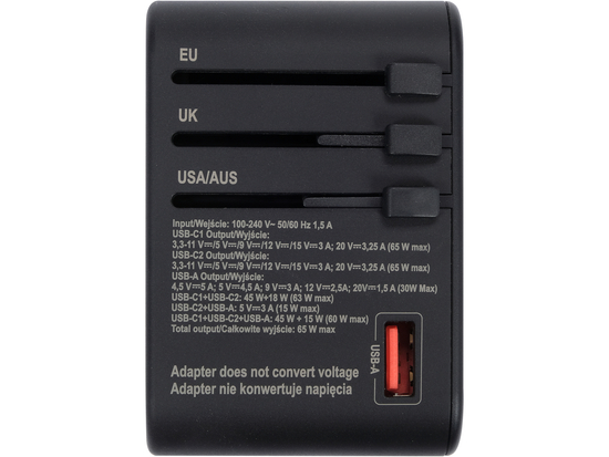 CEĻOJUMU ADAPTERS VAIRĀKĀKĀ 150 VALSTĪM USB-C PD 65W