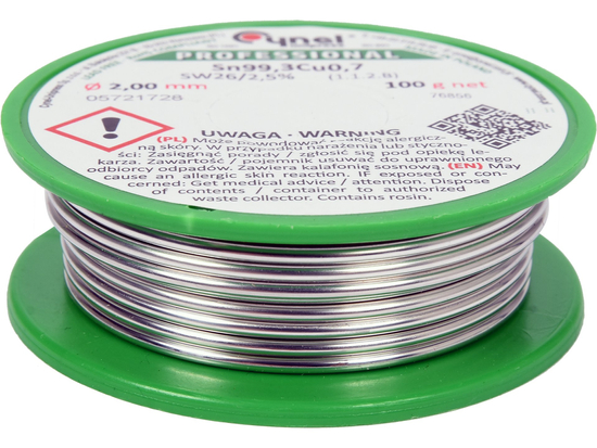 SPOIWO, DRUT LUTOWNICZY BEZOŁOWIOWY Z TOPNIKIEM NA SZPULI 2,0MM, 100G, SN99,3CU0,7