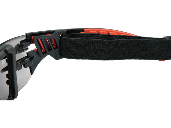 GAFAS DE SEGURIDAD GRISES CON CORREA ELÁSTICA DE APOYO Y PLANTILLAS