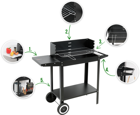 CHARCOAL GRILL WITH SHELF 48*26,5CM