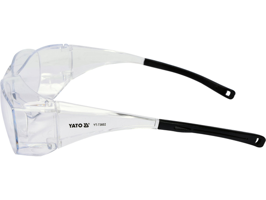 CLEAR SAFETY GLASSES, FIT OVER TYPE, W/ BLACK TIPS