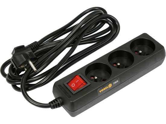 CABO DE EXTENSÃO ELÉTRICA, PRETO, 3 TOMADAS COM ATERRAMENTO, 3 M COM INTERRUPTOR