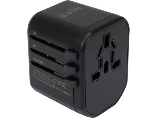 ADAPTADOR DE VIAJE UNIVERSAL PARA MÁS DE 150 PAÍSES CON CARGADOR USB RÁPIDO Q.C. 3,0, 20W