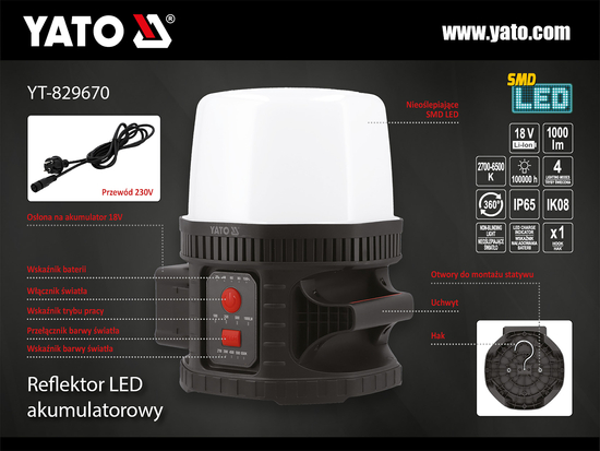 REFLEKTOR LED 18V, 10000 LM, 360° - BEZ AKUMULATORA