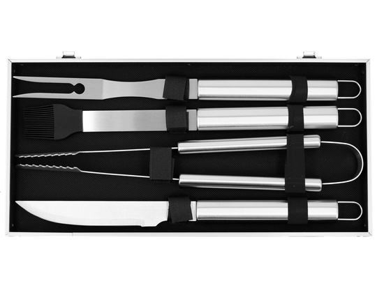 ENSEMBLE DE GRILLADES EN ÉTUI. 7 PIÈCES, INOX