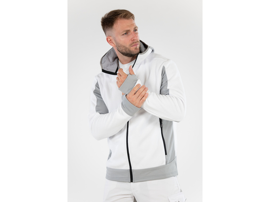 BÍLÝ SARNA FLEECE S KAPUCÍ VEL. XL