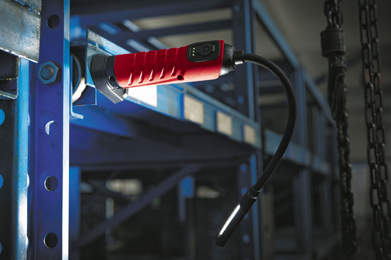 LAMPA WARSZTATOWA COB 500LM ELASTYCZNE RAMIĘ, REGULACJA ŚWIATŁA, IP54, IK07, PA6+TPR