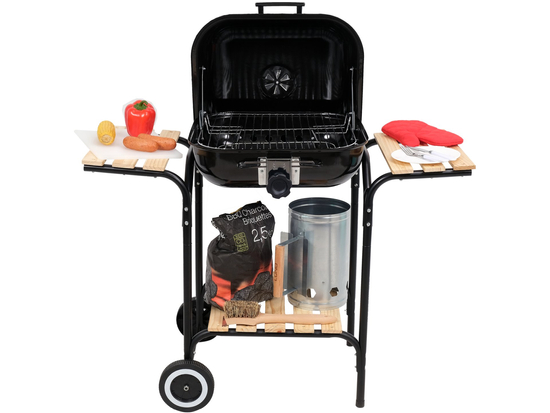 GRIL NA DŘEVÉ UHLÍ S KRYCÍM A NASTAVITELNÝM MŘÍŽKEM, 45X40CM