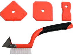 SPATULE ET BROSSE EN SILICONE AVEC RACLEUR DE JOINTS MÉTALLIQUES