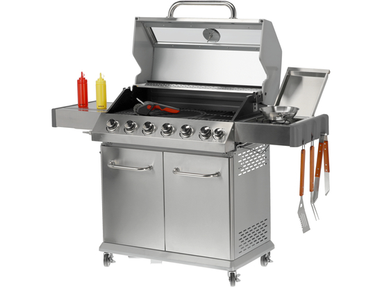 GRIL À GAZ ITAMI 6+1, ACIER INOXYDABLE 20,5KW, AVEC VERRE