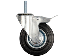 RITENS 125MM, STŪRE, AR MELNU GUMIJU, BREMŽU UN VĪTNES KĀTU, AR GULTŅIEM